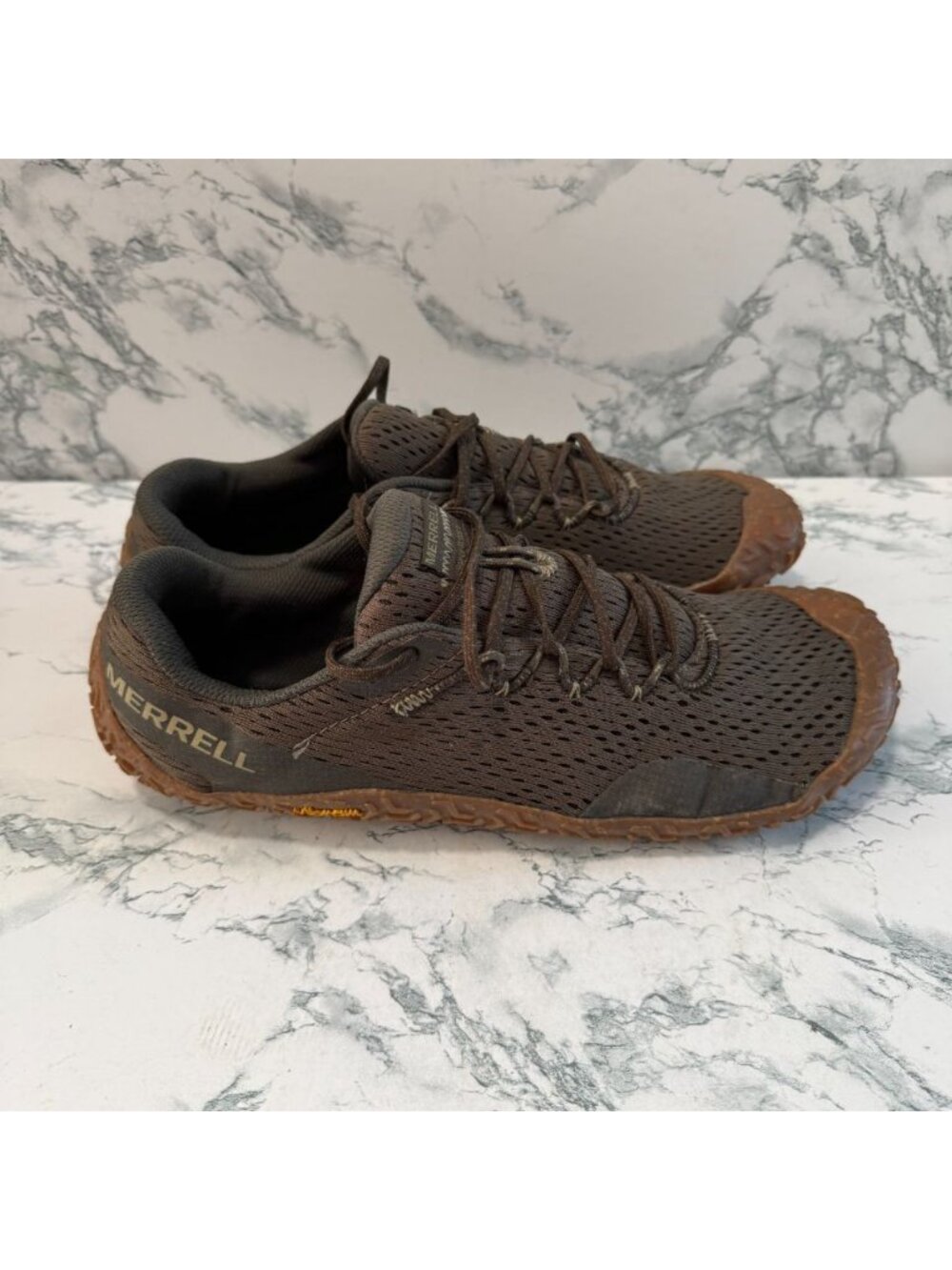 Merrell Men 11.5 Vapor Glove 6 Shoe Barefoot Trail Rubber Green Mesh Vibram Sole